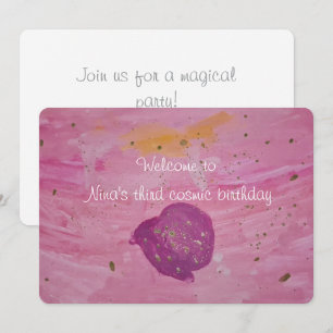 Kosmisches Galaxy Pink Aquarell Mädchen Geburtstag Einladung
