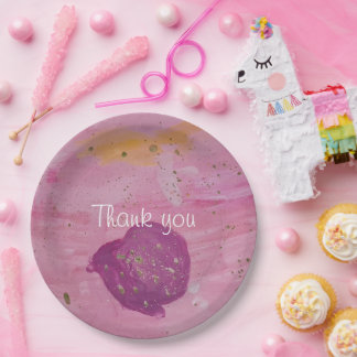 Kosmisches Galaxy Rosa Wasserfarben Geburtstag Pappteller