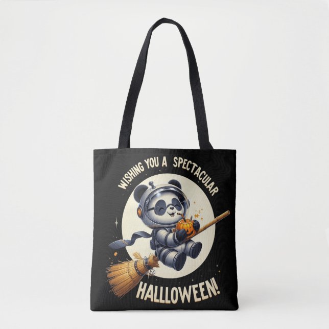 Kosmisches Halloween: Panda Astronaut Enjoys Pumpk (Vorderseite)