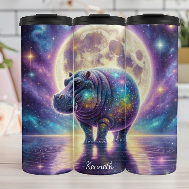 Kosmisches Hippo: Moonlit Starry Waters Thermosbecher (Von Creator hochgeladen)