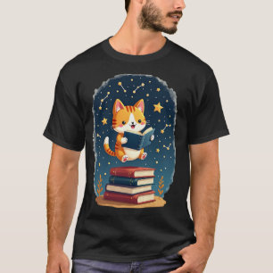 Kosmisches Katzen-Lesebuch Weltraum-Sternenbild Bu T-Shirt