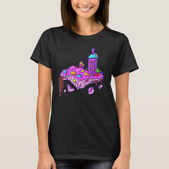 Kosmisches Keks Asteroid Boba Tea Universum Freude T-Shirt (Vorderseite)