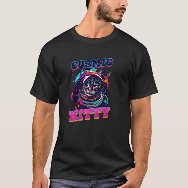 Kosmisches Kitty-Design-Katzen-Astronaut T-Shirt (Vorderseite)