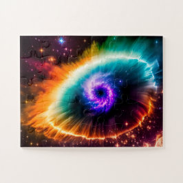 Kosmisches Lila Auge im Himmel des Fun Space Puzzle