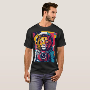 Kosmisches Löwe-Astronauten-T-Shirt Fetts Grafik T-Shirt
