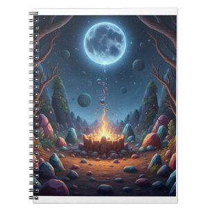 Kosmisches Mondlicht-Lagerfeuer-Fantasie-Spiralnot Notizblock