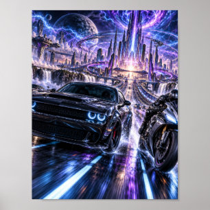Kosmisches Muscle-Car-Drag-Poster Poster