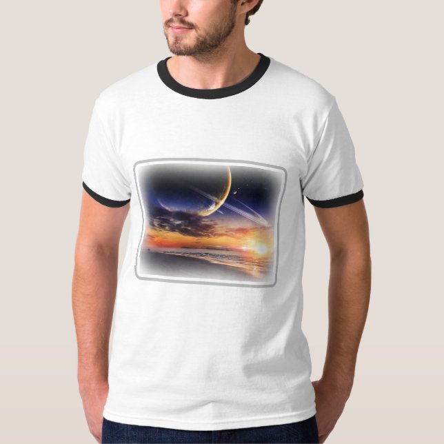Kosmisches Planetenhorizon Basic Ringel T-Shirt (Vorderseite)