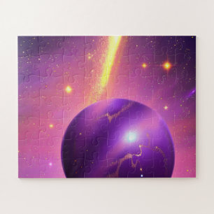 Kosmisches Rosa und Lila Galaxie-Planet im Univers Puzzle