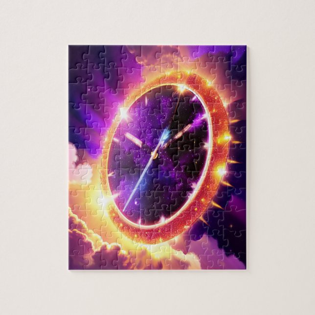 Kosmisches Rosa und Lila Uhr Tippen im Weltraum Puzzle (Vertikal)