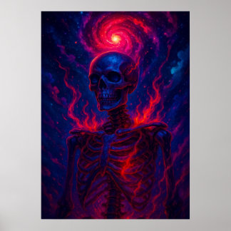 Kosmisches Skelett mit Fiery Energy Galaxy Fantasy Poster
