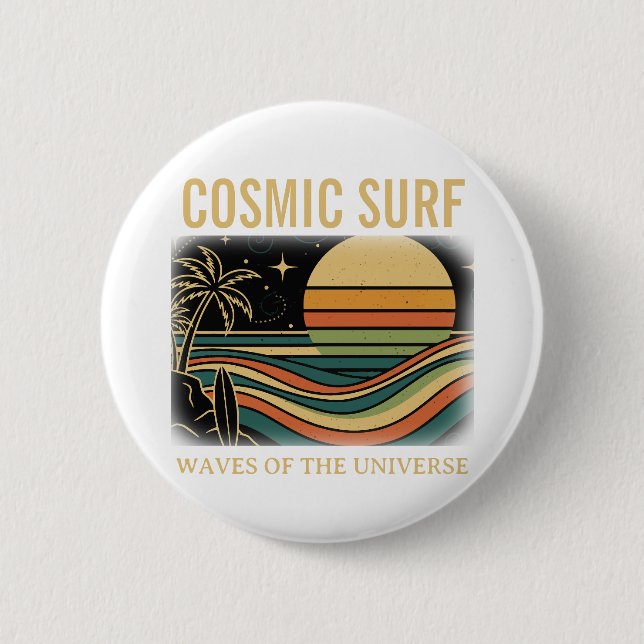 Kosmisches Surf Retro Wave • Vintage Sonnenunterga Button (Vorderseite)