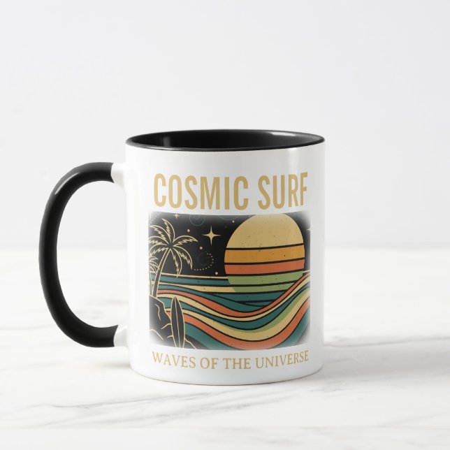 Kosmisches Surf Retro Wave • Vintage Sonnenunterga Tasse (Links)