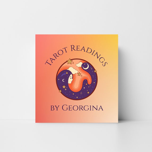 Kosmisches Tarot Lesungen Mystical Witchy Orange O Quadratische Visitenkarte (Von Creator hochgeladen)