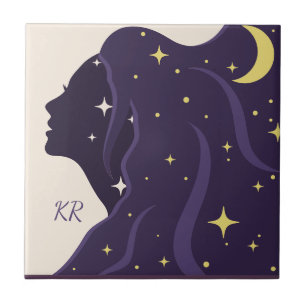 Kosmisches Universum Lady Lila Gold Sterne Persona Fliese