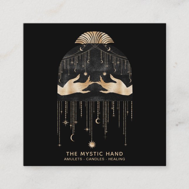 *~* Kosmisches Universum Sterne Moon Mystic Hands Quadratische Visitenkarte (Vorderseite)