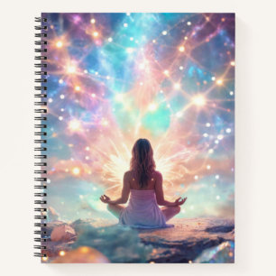 Kosmisches Verbindungs-Meditationsfrau Glitterpast Notizbuch