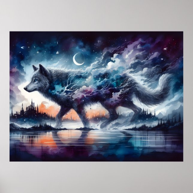 Kosmisches Wolf-Poster-Spirit-Kollektion Poster (Vorne)