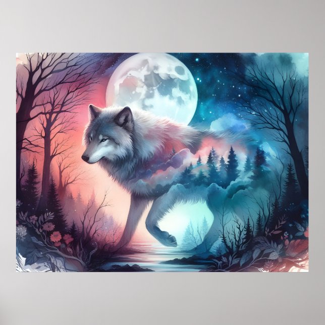Kosmisches Wolf-Poster-Spirit-Kollektion Poster (Vorne)