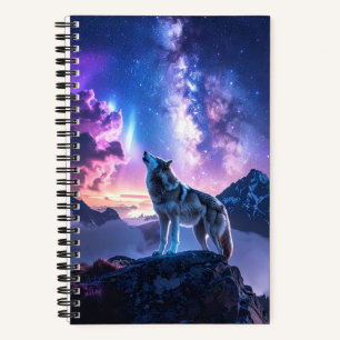 Kosmisches Wolf-Spiralnotizbuch Notizbuch