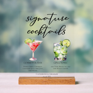 Kosmopolitische Gin & Tonic-Hochzeitscocktails Acrylschild