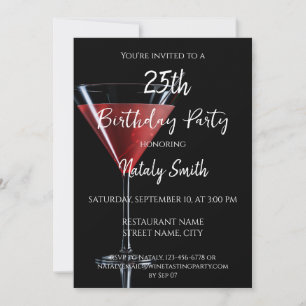 Kosmopolitischer Cocktail mit Kirsche auf Schwarz Einladung