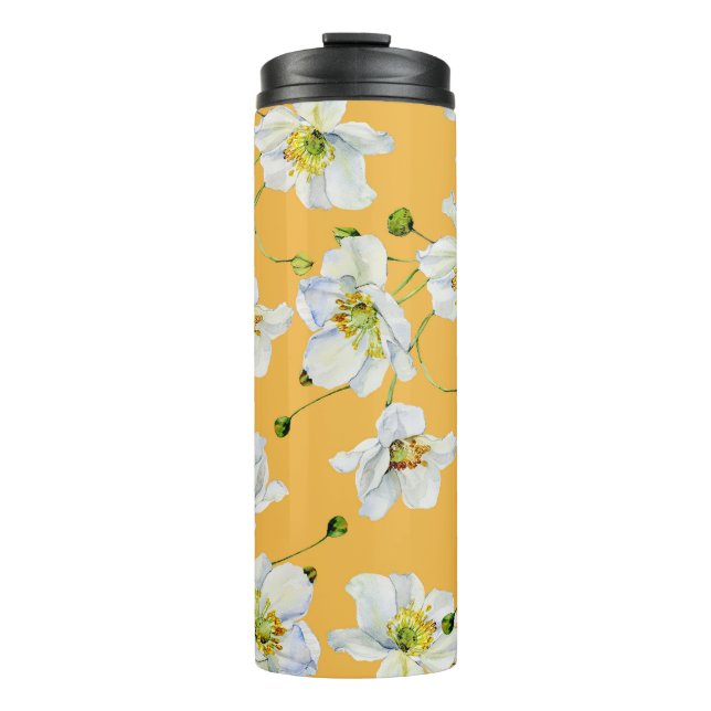 Kosmos, Aquarell, nahtlos, Blumenmuster. Thermosbecher (Vorderseite)