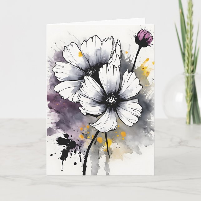 Kosmos - Aquarellblumen Karte (Vorderseite)