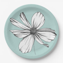 Kosmos-Blume auf Aquamariner Papierplatte Pappteller