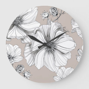 Kosmos Blume: Botanisches Zeichnend Muster. Große Wanduhr