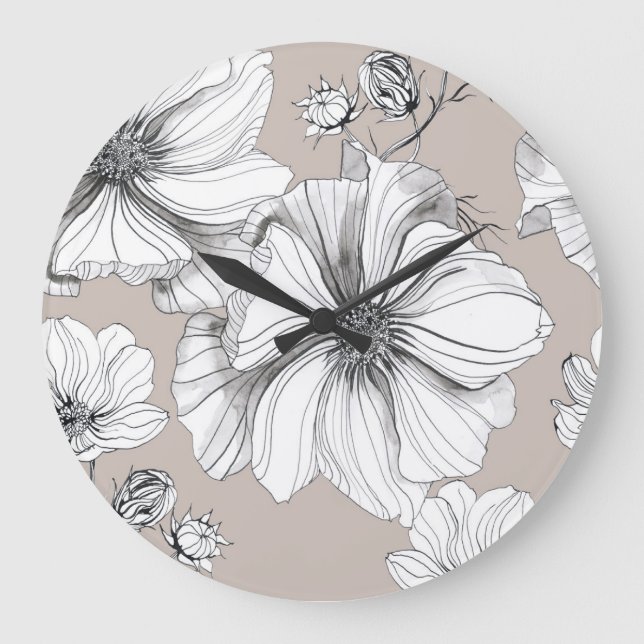 Kosmos Blume: Botanisches Zeichnend Muster. Große Wanduhr (Vorderseite)