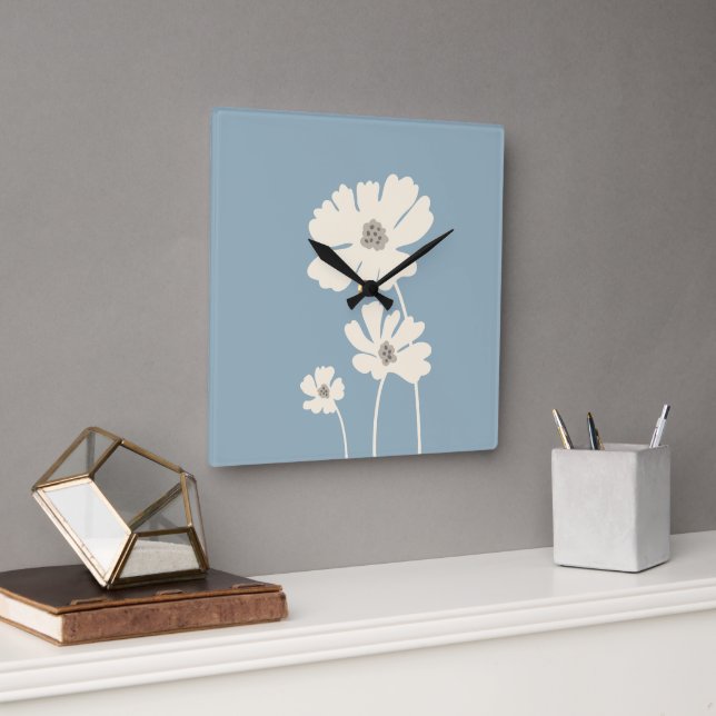Kosmos-Blume Silhouetten Moderne Blumenmauer Quadratische Wanduhr (Büro)