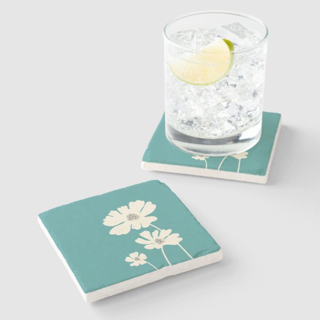 Kosmos-Blume Silhouetten Moderne Blumenmauer Steinuntersetzer (Seitenansicht)