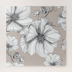 Kosmos-Blumen: Botanisches Zeichnungsmuster. Puzzle