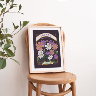 Kosmos-Blumen-Samenpaket-Plakat (Tiefes Violett) Poster