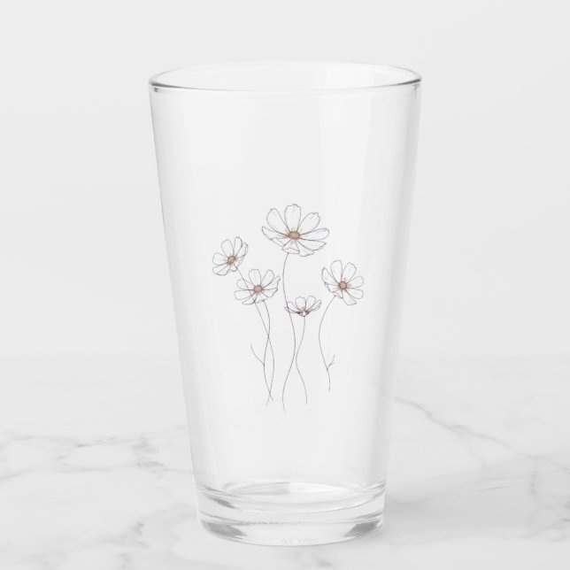 Kosmos-Blumendesign - Minimalistische feine Linie  Glas (Vorderseite)
