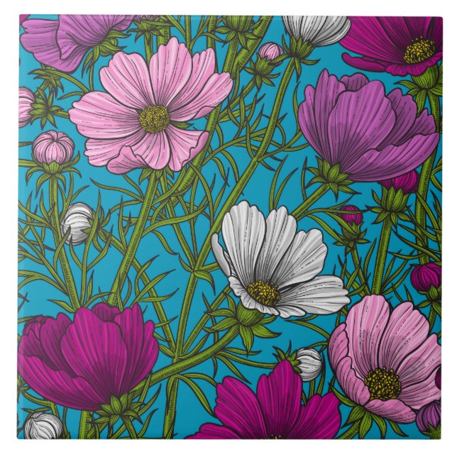 Kosmos-Mix auf blau Fliese (Vorderseite)