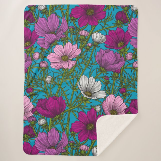 Kosmos-Mix auf blau Sherpadecke (Vorderseite)