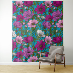 Kosmos-Mix auf blau Wandteppich