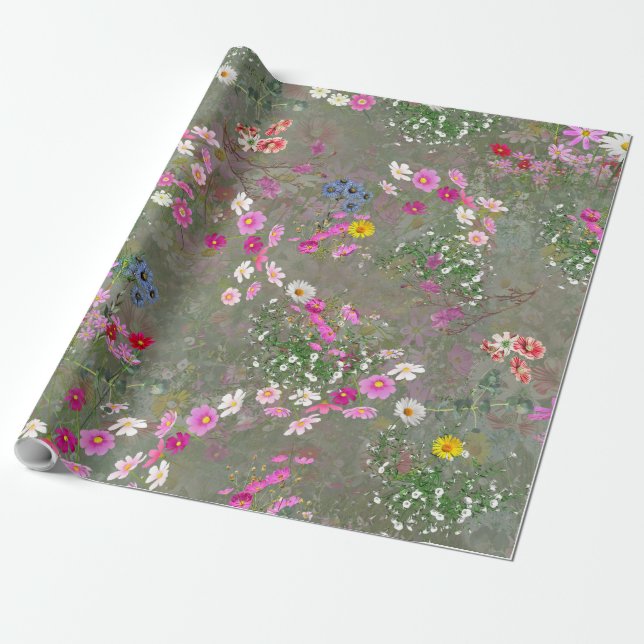Kosmos-Wildblumen Geschenkpapier (Ungerollt)