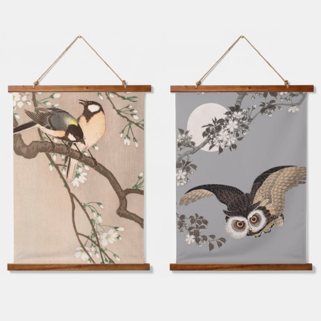 Koson Bird Chickadee Songbird Wandteppich Mit Holzrahmen (Doppelt)
