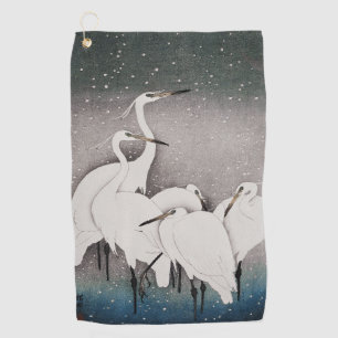 Koson Reiher im Schnee: Vintage-Japan Golfhandtuch
