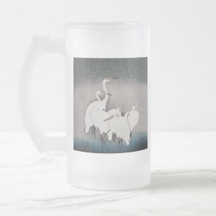 Koson Reiher im Schnee: Vintage-Japan Mattglas Bierglas