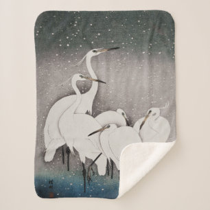 Koson Reiher im Schnee: Vintage-Japan Sherpadecke