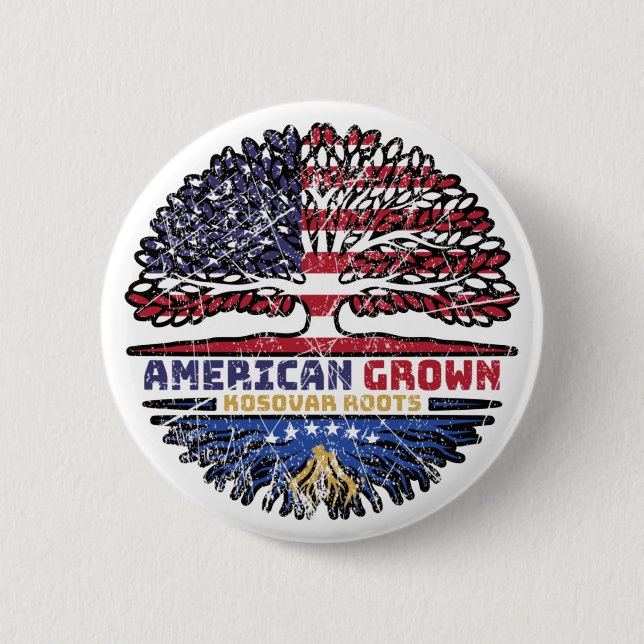 kosovo-amerikanische Tree-Roots-Flag Button (Vorderseite)