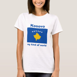 Kosovo-Flagge + Karte + Text T-Shirt