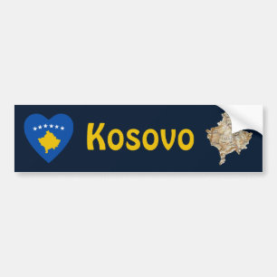Kosovo-Flaggen-Herz + Karten-Autoaufkleber Autoaufkleber