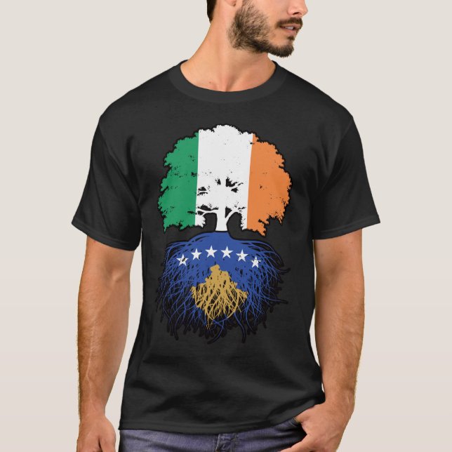 Kosovo Kosovar Irish Ireland Tree Roots Flag T-Shirt (Vorderseite)