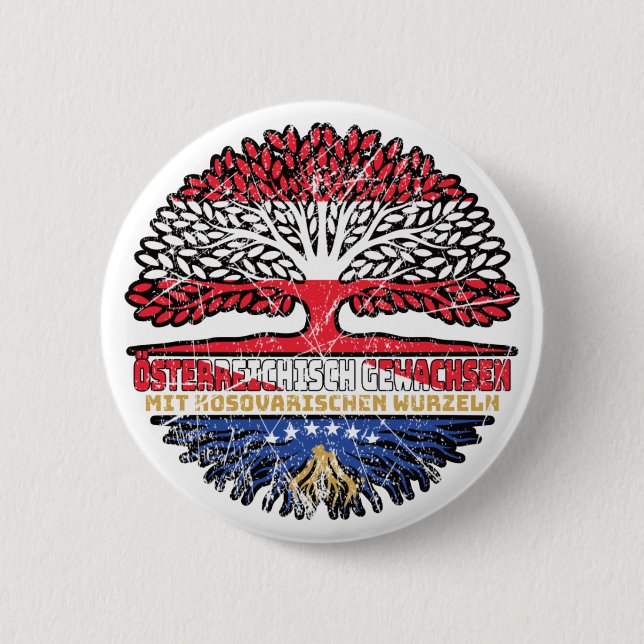 Kosovo Kosovarisch Österreichisch Österreich Baum Button (Vorderseite)