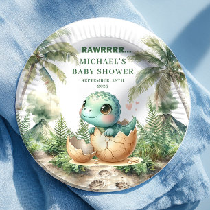 Kostbare blaue Dino-Baby-Party "Schlüpft bald"-Tel Pappteller